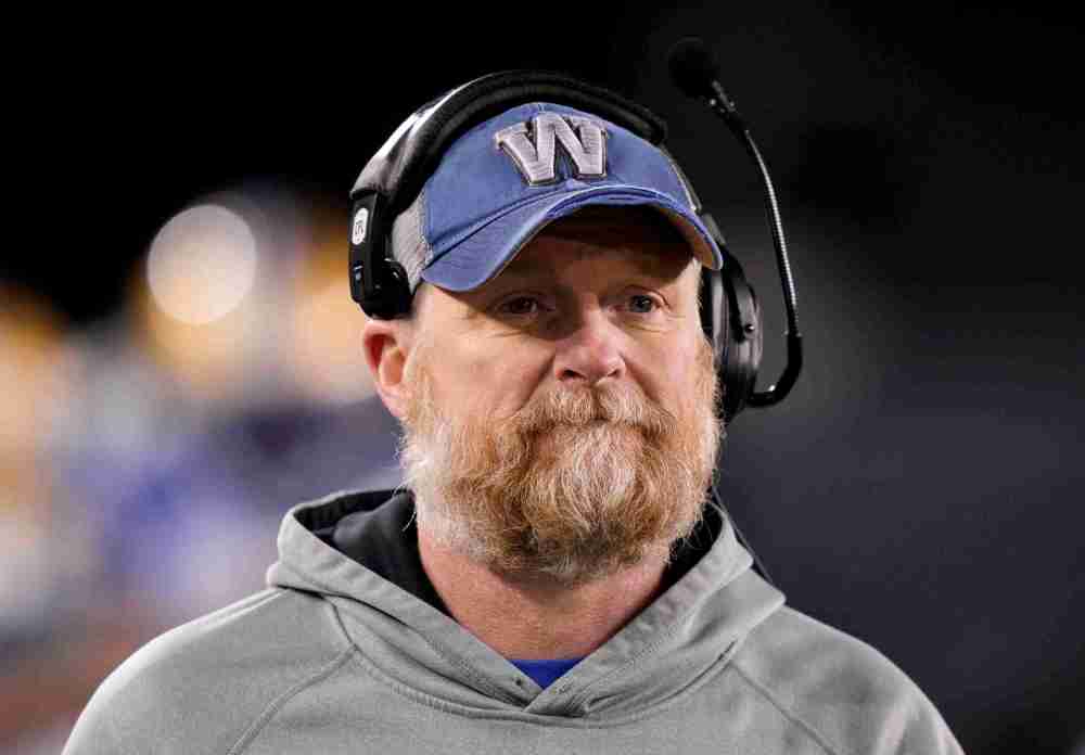 Winnipeg Blue Bombers head coach Mike O'Shea looks on after losing to the Montreal Alouettes in the 110th CFL Grey Cup in Hamilton, Ont., on Sunday, November 19, 2023. THE CANADIAN PRESS/Frank Gunn