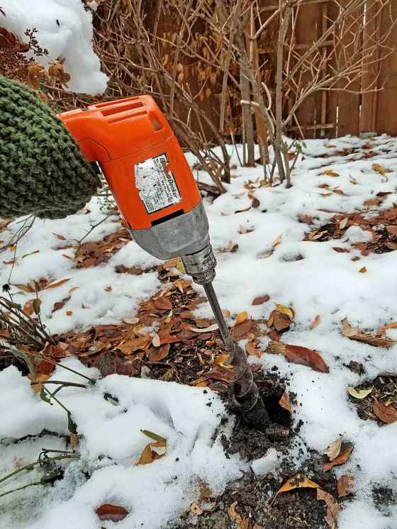 Electric drill with 2-inch auger bit (Colleen Zacharias)