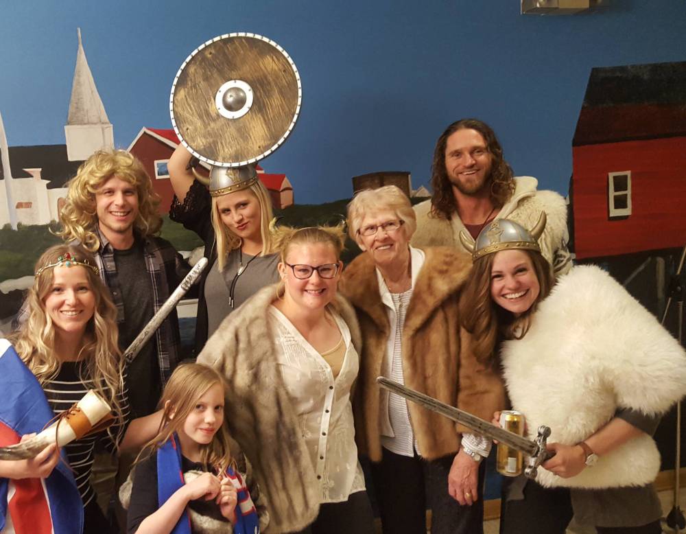 Supplied
Freda enjoying a social with her grandchildren, nieces and nephews raising funds for the Icelandic community May 2018.