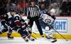 (AP Photo/David Zalubowski)
                                Winnipeg Jets’ Cole Perfetti, right, looks to pass the puck past Colorado Avalanche centre Andrew Cogliano, left, and defenceman Sam Malinski during the third period.