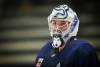 JOHN WOODS / WINNIPEG FREE PRESS Winnipeg Jets goaltender Connor Hellebuyck (37) at practice in Winnipeg on Monday, October 9, 2023.