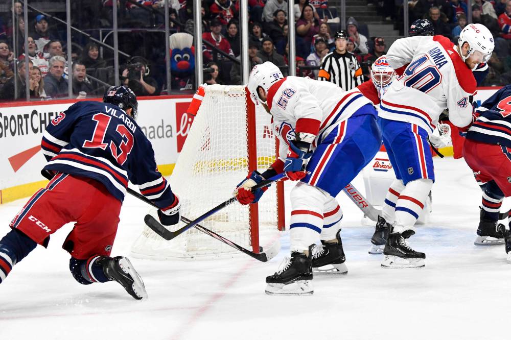 THE CANADIAN PRESS/Fred Greenslade
Winnipeg Jets’ Gabriel Vilardi scores on Montreal Canadiens’ goaltender Jake Allen during the second period.