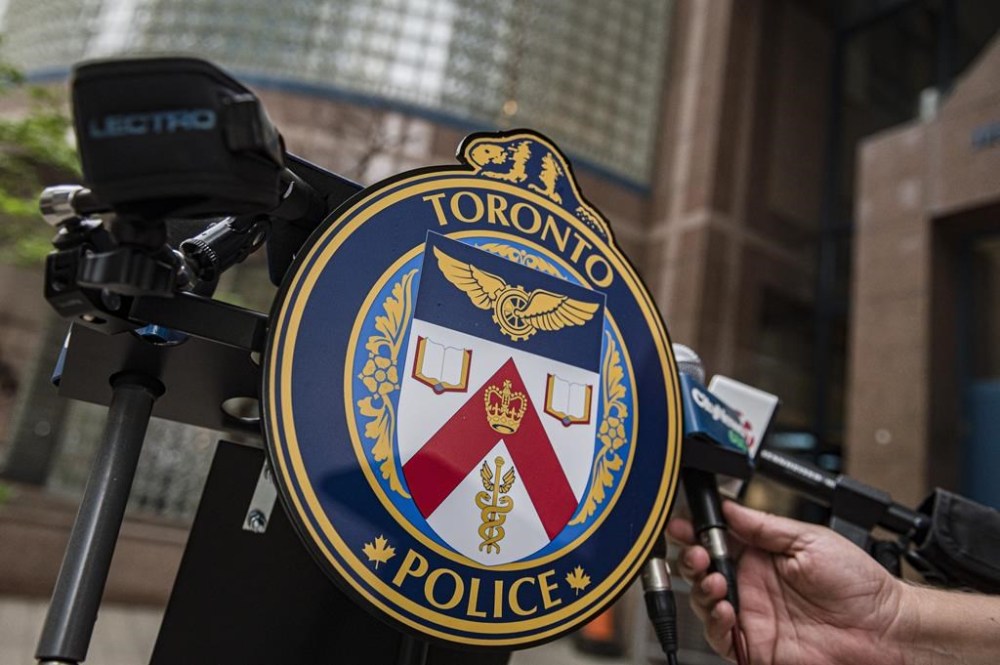 Toronto police say they are investigating a homicide after a man died of gunshot wounds. The Toronto Police Services emblem is photographed during a press conference at TPS headquarters, in Toronto on Tuesday, May 17, 2022. THE CANADIAN PRESS/Christopher Katsarov