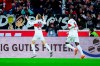 Stuttgart's Chris Führich, left, celebrates with Stuttgart's Serhou Guirassy after scoring their side's first goal of the game during the Bundesliga soccer match between Bayer Leverkusen and VfB Stuttgart at MHP Arena stadium in Stuttgart, Germany, Sunday Dec. 10, 2023. (Tom Weller/dpa via AP)