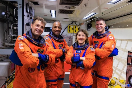 Canadian astronaut Jeremy Hansen (far right) with, from left, Reid Wiseman, Victor Glover, and Christina Koch. (The Canadian Press files / NASA via The Associated Press)