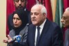 Palestinian United Nations Ambassador Riyad Mansour, second from right, speaks during a press conference ahead of a U.N. General Assembly vote on a resolution calling for a cease fire between Israel and Hamas in Gaza, Tuesday, Dec. 12, 2023, at U.N. headquarters. (AP Photo/Bebeto Matthews)
