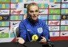 England manager Sarina Wiegman speaks during a press conference at Hampden Park, Glasgow, Scotland, Monday Dec. 4, 2023. (Steve Welsh/PA via AP)