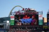 File - a video screen is seen in Busch Stadium as St. Louis Cardinals' Albert Pujols (5) and Yadier Molina (4) are honored during a ceremony before the start of the Cardinals' final regular season baseball game Sunday, Oct. 2, 2022, against the Pittsburgh Pirates in St. Louis. The Cardinals and the world’s leading brewer, Anheuser-Busch, announced, Wednesday, Dec. 13, 2023 that the two historic St. Louis institutions have agreed to a five-year extension of their long-term marketing agreement through 2030.(AP Photo/Jeff Roberson, File)