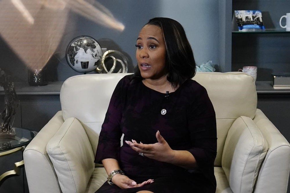 District Attorney for Fulton County, Fani Willis speaks during an Associated Press interview on Tuesday, Dec. 12, 2023, in Atlanta. (AP Photo/Brynn Anderson)