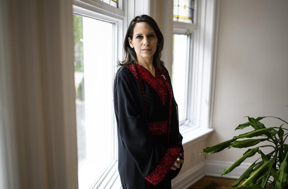 Ambassador Mona Abuamara, Chief Representative of the Palestinian General Delegation, participates in an interview in her office in Ottawa, on Tuesday, Oct. 17, 2023. Abuamara is praising Canada's vote at the United Nations this week, which called for a humanitarian ceasefire in the Gaza Strip.THE CANADIAN PRESS/Justin Tang