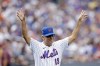 FILE - Former New York Mets' Ken MacKenzie during Old-Timers' Day ceremony before a baseball game between the Colorado Rockies and the New York Mets on Saturday, Aug. 27, 2022, in New York. MacKenzie, a left-handed reliever who was the only pitcher with a winning record on the expansion 1962 New York Mets, died Thursday at his home in Guilford, Conn., Mets spokesman Jay Horwitz said. He was 89. (AP Photo/Adam Hunger, File)