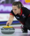Ontario fourth Rachel Homan delivers a rock while playing New Brunswick at the Scotties Tournament of Hearts in Kamloops, B.C. on Thursday, February 23, 2023. THE CANADIAN PRESS/Darryl Dyck