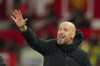 Manchester United's head coach Erik ten Hag reacts during the English Premier League soccer match between Manchester United and Chelsea at Old Trafford stadium in Manchester, England, Wednesday, Dec. 6, 2023. (AP Photo/Dave Thompson)