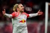 Leipzig's Emil Forsberg celebrates scoring during the Bundesliga soccer match between RB Leipzig and TSG 1899 Hoffenheim at Red Bull Arena, Leipzig, Germany, Saturday Dec. 16, 2023. (Jan Woitas/dpa via AP)