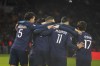 PSG's players celebrate after Kylian Mbappe scored his side's third goal during the French League One soccer match between Paris Saint-Germain and Metz at the Parc des Princes in Paris, Wednesday, Dec 20, 2023. (AP Photo/Michel Euler)