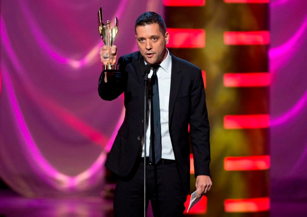 George Stroumboulopoulos reacts after winning the award for best variety host for his show