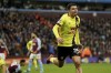 Burnley's Zeki Amdouni celebrates scoring his sides first goal of the game during the English Premier League soccer match between Aston Villa and Burnley at Villa Park, Birmingham, England, Saturday, Dec. 30, 2023. (Jacob King/PA via AP)