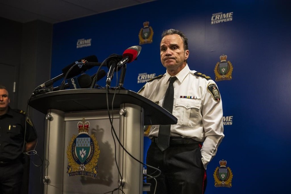 Police in Winnipeg say a man who was shot by an officer at an apartment on New Year's Eve has died. Winnipeg Police Service Chief Danny Smyth speaks at a press conference in Winnipeg on Monday, November 27, 2023. . THE CANADIAN PRESS/Aaron Vincent Elkaim