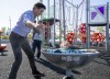 Prime Minister Justin Trudeau plays with his son Hadrien during a visit to Brampton, Ontario on Friday September 29, 2023. THE CANADIAN PRESS/Frank Gunn