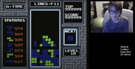 In this image taken from video, 13-year-old player named Willis Gibson plays a game of Tetris. (Willis Gibson via The Associated Press files)