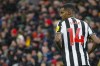 Newcastle's Alexander Isak celebrates after scoring his side's opening goal during the English Premier League soccer match between Liverpool and Newcastle, at Anfield stadium in Liverpool, England, Monday, Jan. 1, 2024. (AP Photo/Jon Super)