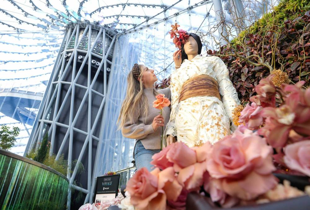 Floral designer Britney Fache has translated her experience in Japan and her relationship with a friend there into a kimono made entirely from leaves and flowers. (Ruth Bonneville / WInnipeg Free Press)
