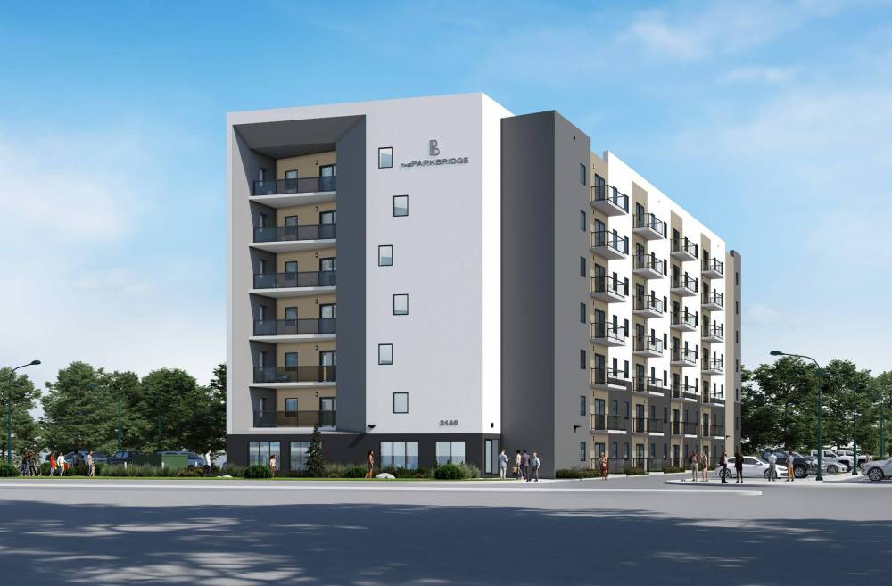 The Park Bridge apartments, a seven-storey, 84-unit apartment complex that broke ground last July, is expected to wrap up construction in September and open in October. (Paragon Living)