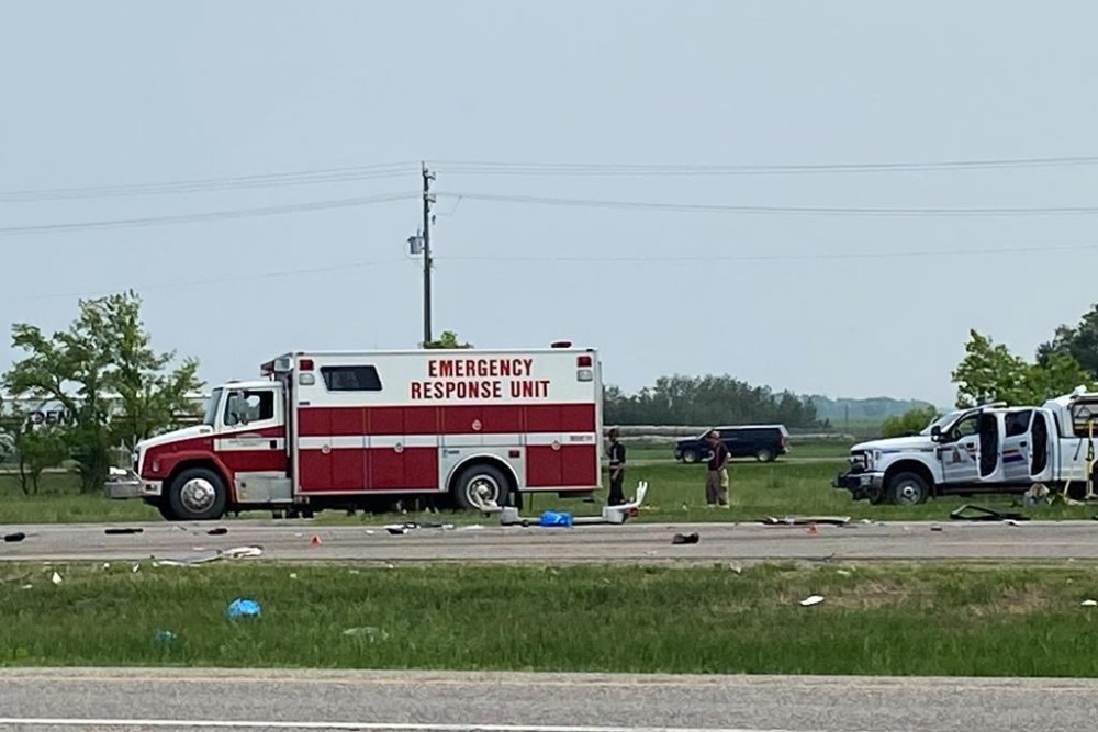 A report is expected today on potential safety improvements to a Manitoba highway intersection that was the scene of a deadly crash last June. Emergency crews respond to the scene that closed a section of the Trans-Canada Highway near Carberry, Man., on Thursday, June 15, 2023. THE CANADIAN PRESS/Steve Lambert