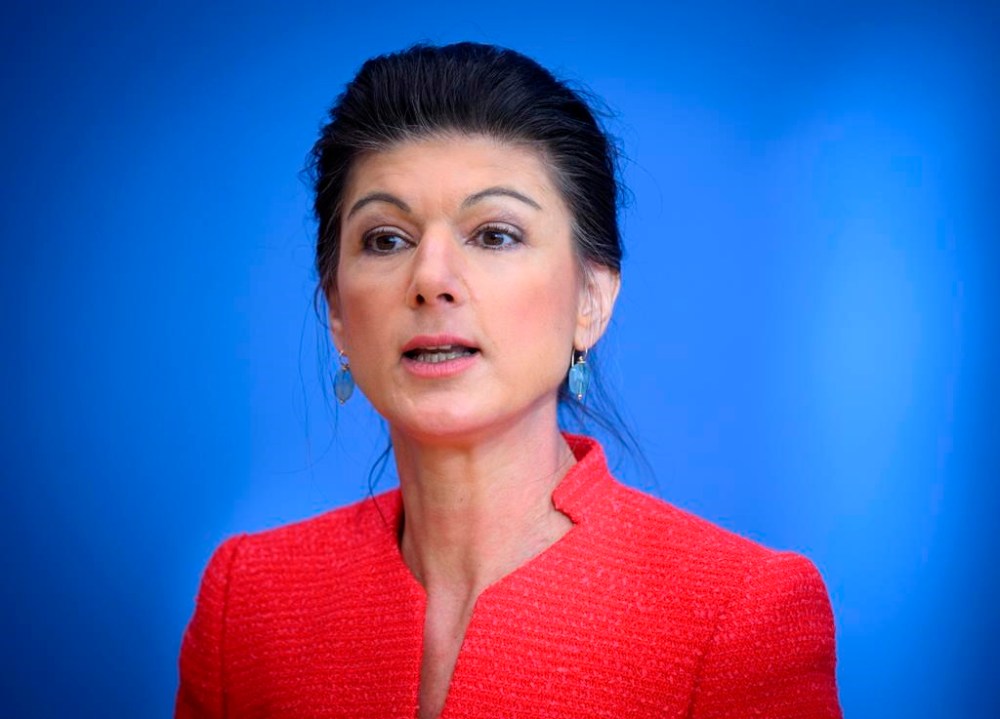 German Politician Sahra Wagenknecht speaks during the presentation of the party 'Buendnis Sahra Wagenknecht - fuer Vernunft und Gerechtigkeit' (Sahra Wagenknecht Alliance — Reason and Fairness) at the Federal Press Conference in Berlin, Germany, Monday, Jan. 8, 2024. The high-profile German opposition politician on Monday formally founded a new party that combines left-wing economic policy with a restrictive approach to migration and other positions that some observers believe could take votes away from the far-right Alternative for Germany. (Bernd von Jutrczenka/dpa via AP)