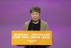 NDP national director Anne McGrath speaks at the NDP convention in Hamilton, Ont. Friday, Oct.13, 2023. The federal New Democrats are awaiting final end-of-year fundraising totals before they can celebrate paying off their debt from the last federal election when it won 25 seats.THE CANADIAN PRESS/Peter Power