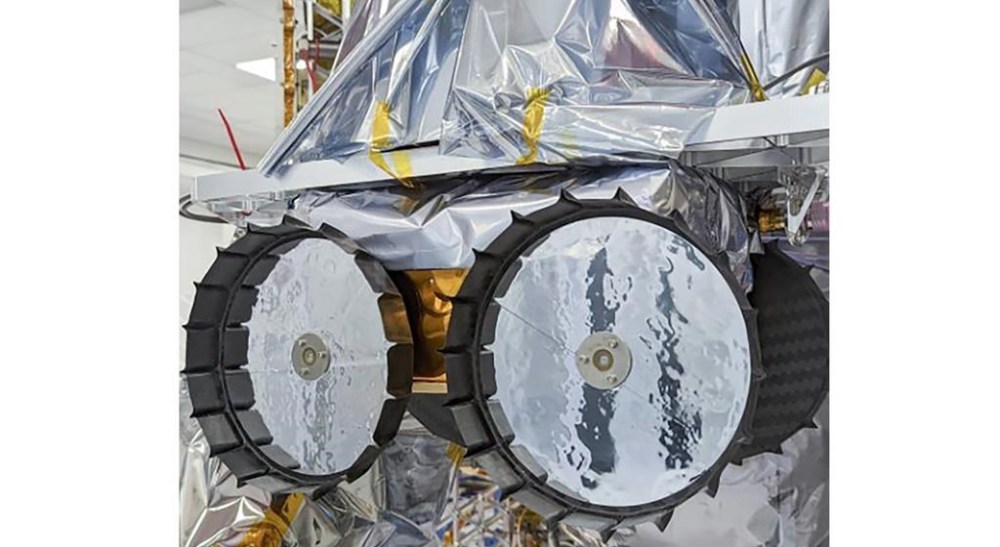 This image provided by Astrobotic Technology shows the wheels of Carnegie Mellon University’s lunar rover on board the Peregrine moon lander. The U.S. company's lunar lander will soon burn up in Earth's atmosphere after a failed moonshot. Astrobotic Technology says its lander is now headed back from the vicinity of the moon. Company officials expect the mission to end Thursday. (Astrobotic Technology via AP)