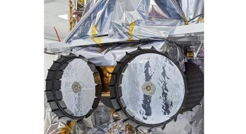 This image provided by Astrobotic Technology shows the wheels of Carnegie Mellon University’s lunar rover on board the Peregrine moon lander. The U.S. company's lunar lander will soon burn up in Earth's atmosphere after a failed moonshot. Astrobotic Technology says its lander is now headed back from the vicinity of the moon. Company officials expect the mission to end Thursday. (Astrobotic Technology via AP)