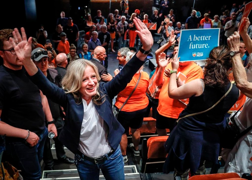Alberta NDP Leader Rachel Notley attends a campaign rally with supporters in Calgary, Saturday, May 27, 2023. THE CANADIAN PRESS/Jeff McIntosh