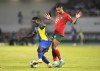Tanzania's Morice Abraham, left, challenges for the ball with Morocco's Mohamed Chibi during the African Cup of Nations Group F soccer match between Morocco and Tanzania at the Laurent Pokou stadium in San Pedro, Ivory Coast, Wednesday, Jan. 17, 2024. (AP Photo/Themba Hadebe)
