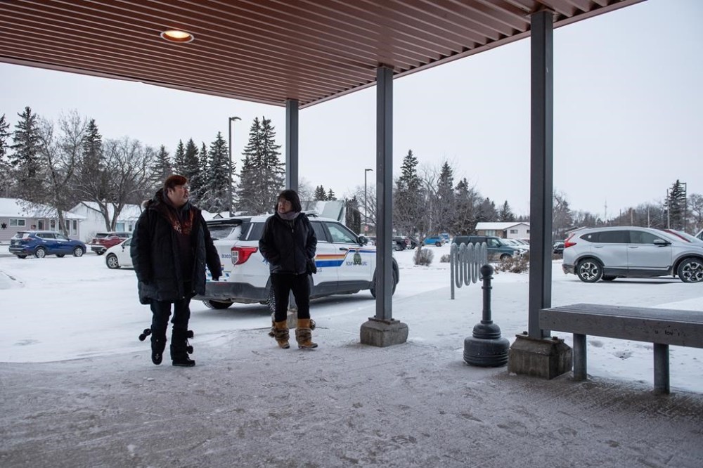 People enter the public coroner's inquest in Melfort, Sask. on Wednesday, January 17, 2024. The province is expected to provide information about how it responded to a mass stabbing on a Saskatchewan First Nation as a coroner’s inquest enters its second week. THE CANADIAN PRESS/Liam Richards