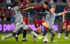 Toronto FC midfielder Jonathan Osorio (21) tries to move the ball past CF Montréal midfielder Kwadwo Opoku and midfielder Bryce Duke (10) during first half MLS soccer action in Toronto on Sunday, Aug. 20, 2023. Osorio has been named team captain for the upcoming MLS season. THE CANADIAN PRESS/Frank Gunn