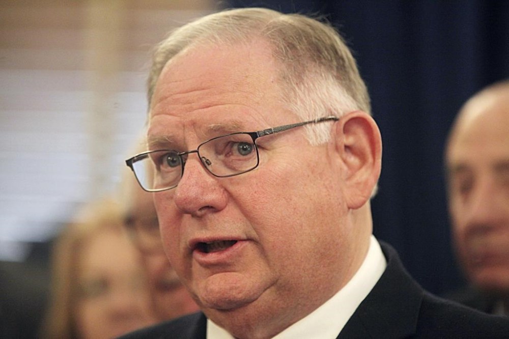 Kansas House Speaker Dan Hawkins, R-Wichita, speaks to reporters during a news conference, Tuesday, Jan. 23, 2024, at the Statehouse in Topeka, Kan. Hawkins says a raid on a Kansas newspaper in August 2023 involves important issues of press freedoms and law and order but he and other Republicans haven't yet committed to considering a resolution directing the attorney general to report on whether civil liberties were violated. (AP Photo/John Hanna)