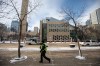 A man is facing weapons charges after shots were fired Tuesday morning at Edmonton City Hall. A sheriff patrols the building during an investigation, in Edmonton, Tuesday, Jan. 23, 2024. THE CANADIAN PRESS/Jason Franson