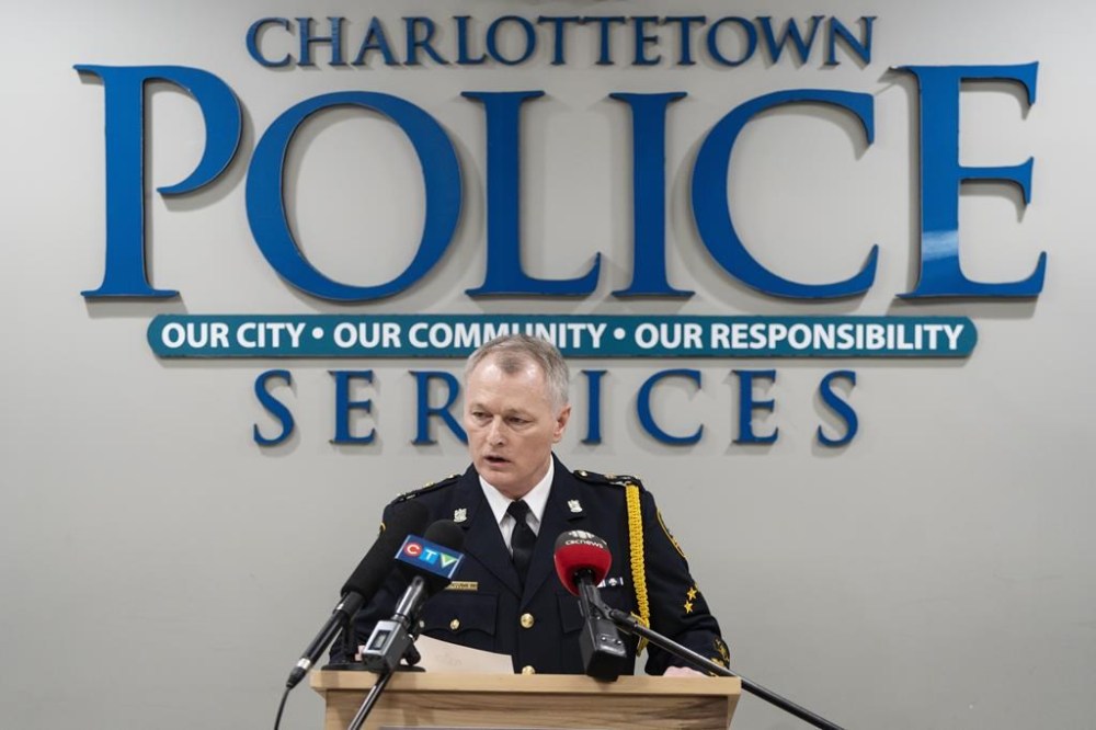 Charlottetown Police Services Chief Brad MacConnell speaks during a press conference in Charlottetown, Friday, Jan. 26, 2024, regarding significant developments in the case of the 1988 unsolved homicide of Byron Carr. THE CANADIAN PRESS/Darren Calabrese