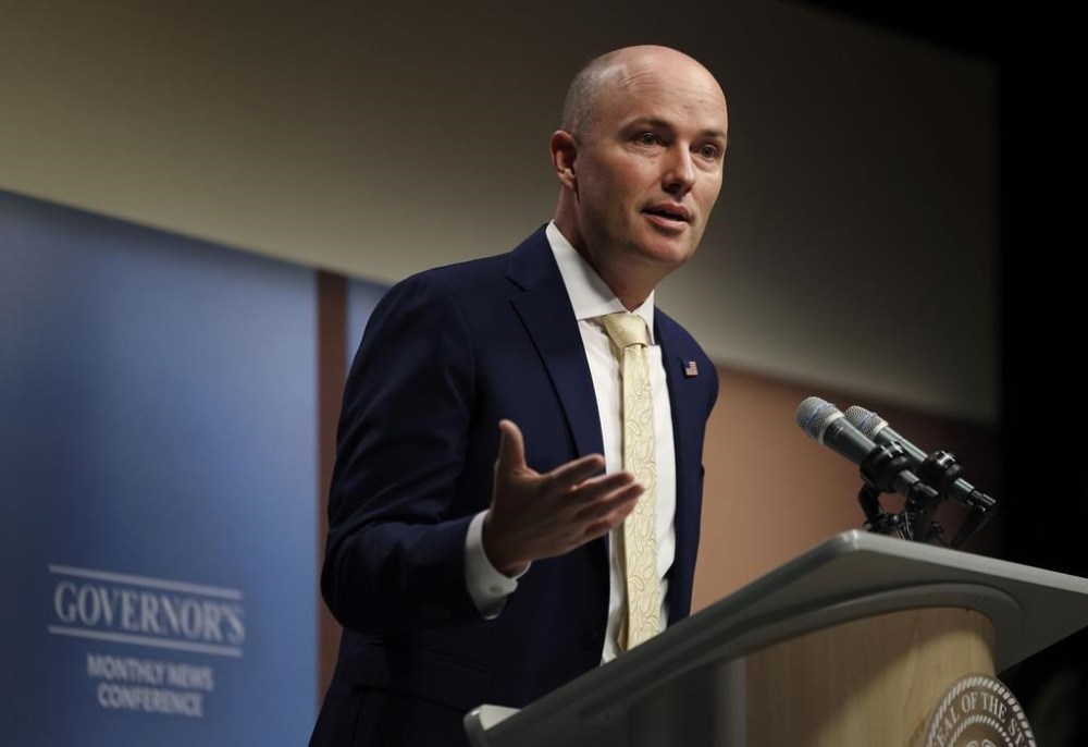 FILE - Utah Gov. Spencer Cox speaks at the PBS Utah Governor's Monthly News Conference at the Eccles Broadcast Center in Salt Lake City, Oct. 19, 2023. On Friday, Jan. 26, 2024, Utah's legislature became the latest in the U.S. to pass a bill prohibiting diversity training, hiring and inclusion programs at universities and in state government. The bill now heads to Cox, who has said he is likely to sign such a bill into law. (Laura Seitz/The Deseret News via AP, Pool, File)