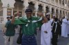 A Saudi Arabia supporter gestures as he spends time with others at Souk Waqif before heading to watch the Asian Cup soccer match between Saudi Arabia and Oman, in Doha, Qatar, Tuesday, Jan. 16, 2024. (AP Photo/Aijaz Rahi)