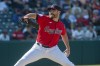 FILE - Cleveland Guardians relief pitcher Matt Moore delivers against the Texas Rangers during a baseball game in Cleveland, Sept. 17, 2023. Moore is returning to the Los Angeles Angels after the sides completed a $9 million, one-year contract Saturday, Jan. 27, 2024. (AP Photo/Phil Long, File)