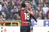 Genoa's Mateo Retegui, back, celebrates after scoring during the Italian Serie A soccer match between Genoa and Lecce at Luigi Ferraris stadium in Genova, Italy, Sunday, Jan. 28, 2024. (Tano Pecoraro/LaPresse via AP)