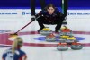 Team Wild Card 1 skip Kaitlyn Lawes calls out to the sweepers while playing Prince Edward Island at the Scotties Tournament of Hearts, in Kamloops, B.C., on Thursday, Feb. 23, 2023. THE CANADIAN PRESS/Darryl Dyck