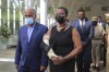 FILE - First Lady Martine Moise arrives for a tribute for her late husband President Jovenel Moise at the National Pantheon Museum in Port-au-Prince, Haiti, July 21, 2021. A Haitian judge investigating the July 2021 assassination of Moise issued an arrest warrant for his wife late last year to interrogate her about the case, according to a legal document leaked late Monday, Jan.29, 2024, that The Associated Press obtained. (AP Photo/Odelyn Joseph, File)