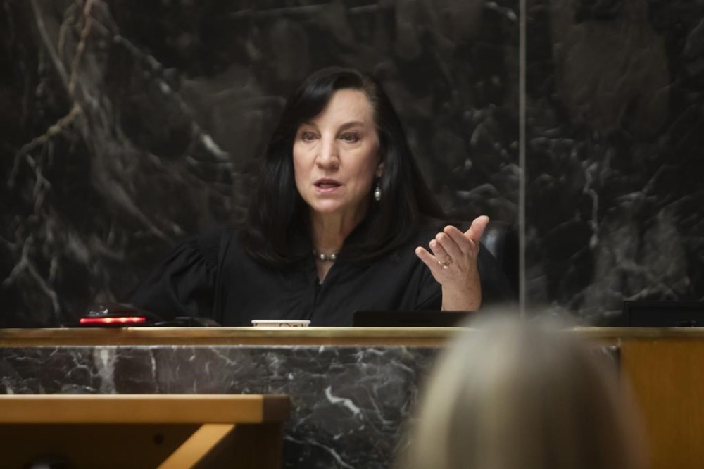 Judge Cheryl Matthews speaks with attorneys during a jury trial for Jennifer Crumbley at the Oakland County Courthouse on Wednesday, Jan. 31, 2024, in Pontiac, Mich. Crumbley is charged with involuntary manslaughter. (Katy Kildee/Detroit News via AP, Pool)