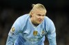 Manchester City's Erling Haaland reacts during the English Premier League soccer match between Manchester City and Burnley at the Etihad Stadium in Manchester, Wednesday, Jan. 31, 2024.(AP Photo/Dave Thompson)