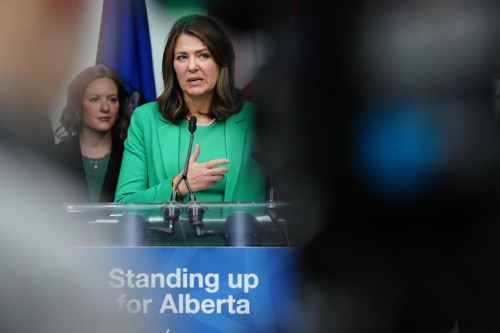 Alberta Premier Danielle Smith addresses a news conference in Ottawa on Monday, Feb. 5, 2024. THE CANADIAN PRESS/Sean Kilpatrick