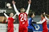 SK Brann Kvinner players celebrate after Amalie Eikeland scored their side's second goal of the game during the women's champions league soccer match between SK Brann Kvinner and SKN St. Polten at the Asane Arena in Bergen, Norway, Wednesday Jan. 31, 2024. (Paul S. Amundsen/NTB Scanpix via AP)