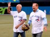 Former Toronto Blue Jays players Jimmy Key, left, and Ernie Whitt walk off the field after the ceremonial first pitch before the start of American League baseball action between the Blue Jays and the St. Louis Cardinals in Toronto on Friday, June 6, 2014. Former Toronto Blue Jays all-stars Russell Martin and Key are headlining the Canadian Baseball Hall of Fame's Class of 2024. THE CANADIAN PRESS/Frank Gunn